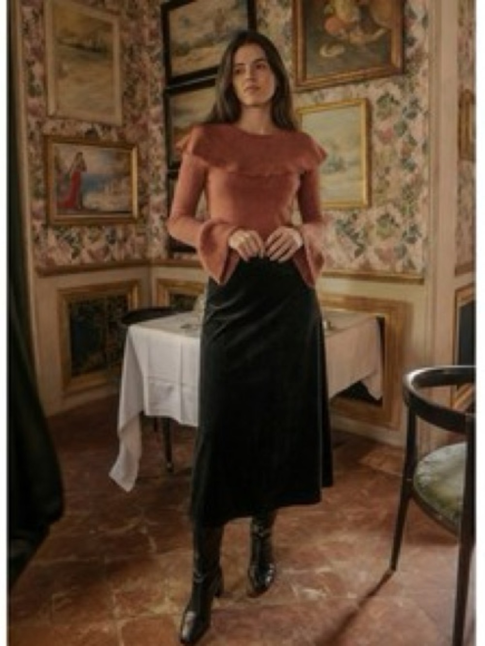 Ralph Lauren Black Suede Leather Maxi Skirt